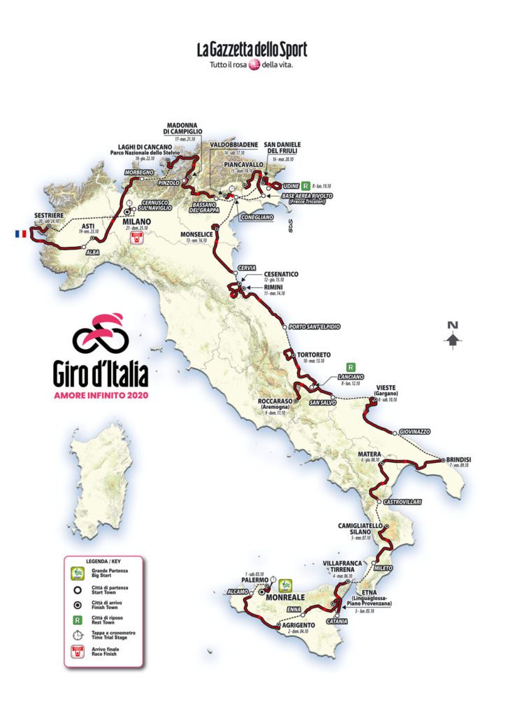 «Джиро д’Италия — 2020»: представлены профили всех этапов велогонки