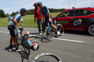 Limoges - France - cycling - crash val sturz fall pictured during 110th Tour de France (2.UWT) - stage 8 from Libourne to Limoges (200.7km) - Photo: Luca Bettini/SCA/Cor Vos © 2023