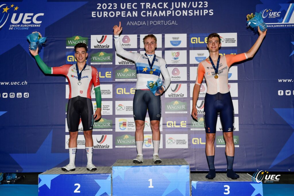 Диего Нарцисо, Филипп Мэтисен и Эльмар Абма / 2023 UEC Juniores & U23 - Track European Championships - Anadia - 12/07/2023 - photo Tommaso Pelagalli / Sprint Cycling Agency © 2023