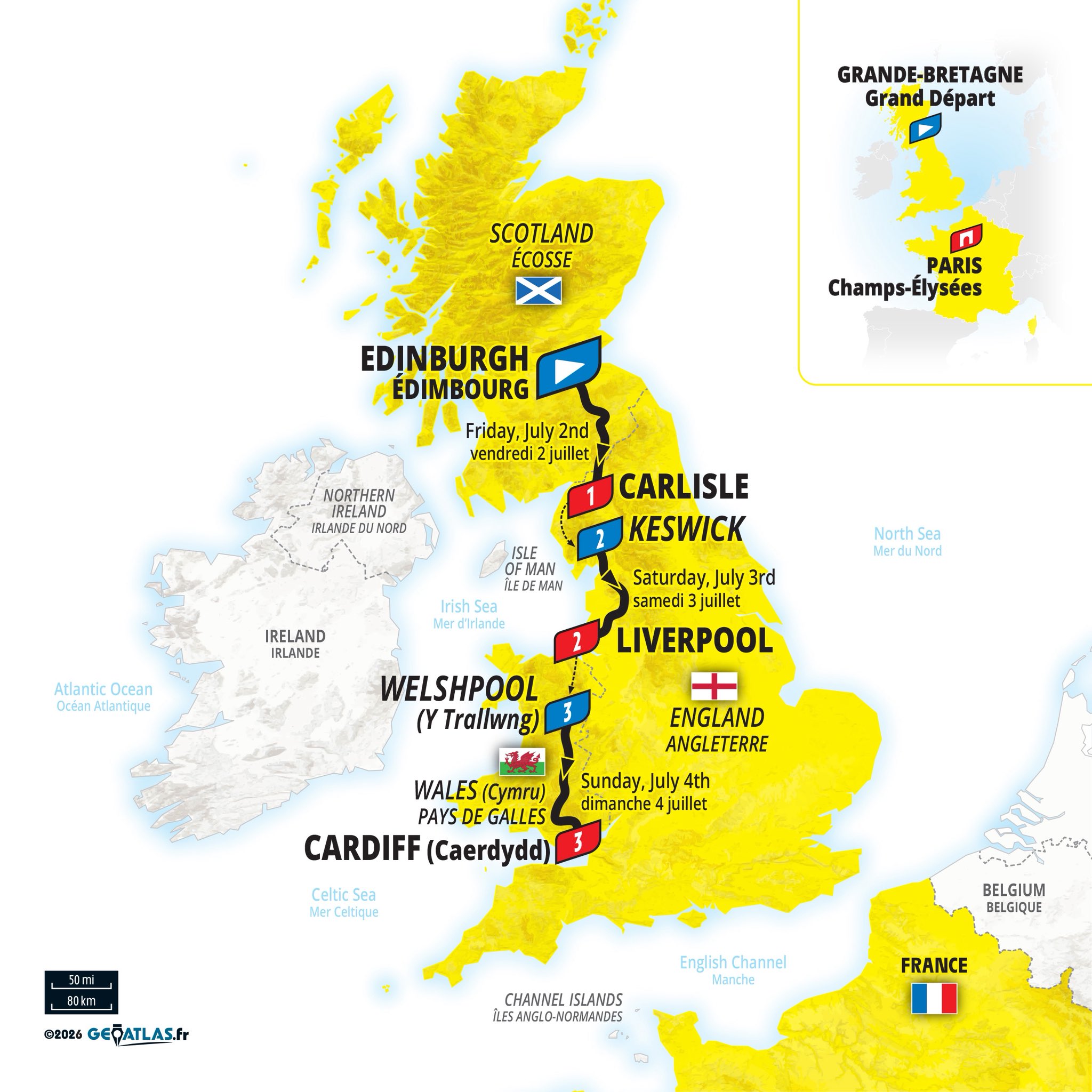 Гранд-депар 2027 года в Великобритании: детали первых этапов мужского и женского Тур де Франс