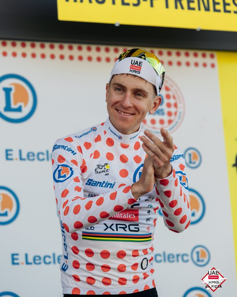 Тадей Погачар в гороховой майке на Тур де Франс Тадей Погачар в гороховой майке на Тур де Франс