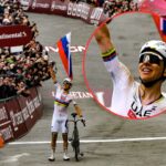 Тадей Погачар на финише Страде Бьянке 2026 года