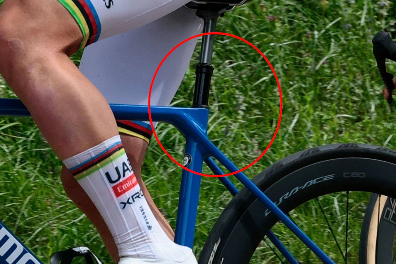 Тадей Погачар на нейтральном велосипеде Shimano во время Париж — Рубе 2026. Фото: Photo News