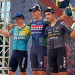 Макс Кантер, Поль Манье и Маттео Москетти на подиуме Hong Kong Cyclothon 2026 года